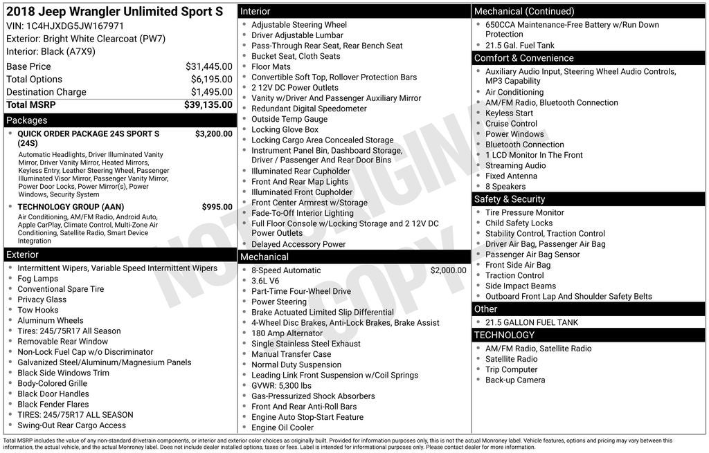 2018 Jeep Wrangler Unlimited Sport S