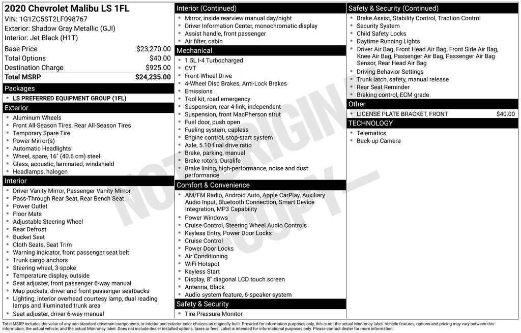 2020 Chevrolet Malibu LS 1FL