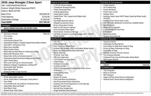 2026 Jeep Wrangler Sport