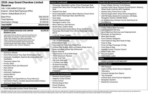 2026 Jeep Grand Cherokee Limited Reserve