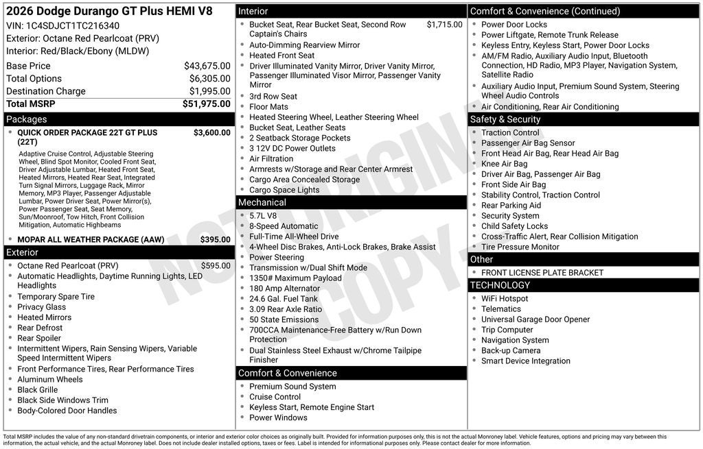 2026 Dodge Durango GT Plus HEMI V8