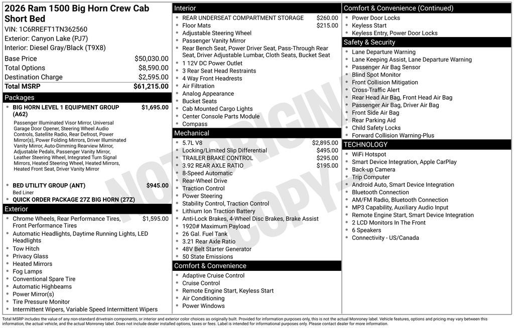 2026 RAM 1500 Big Horn/Lone Star