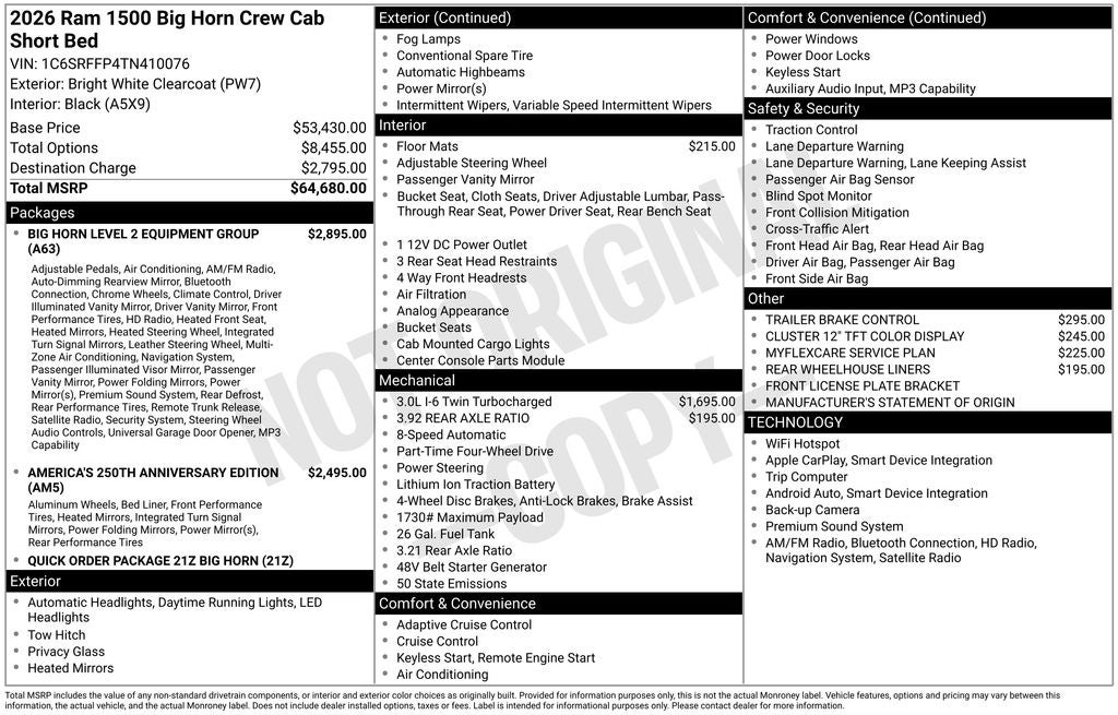 2026 RAM 1500 Big Horn/Lone Star