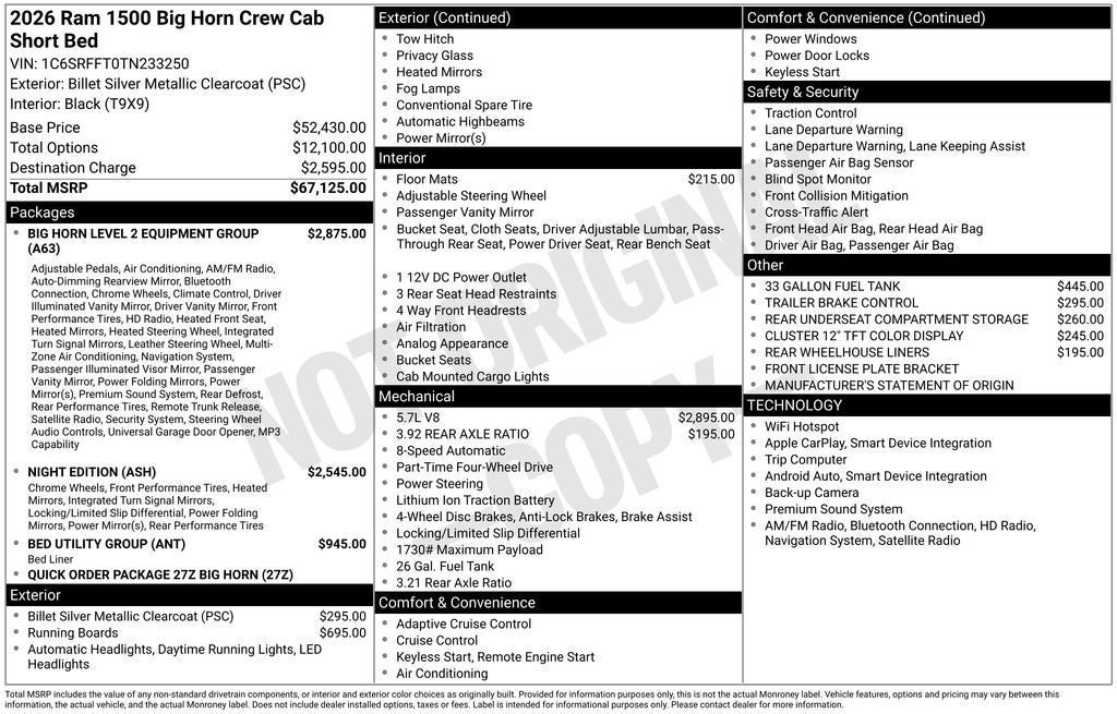 2026 RAM 1500 Big Horn/Lone Star