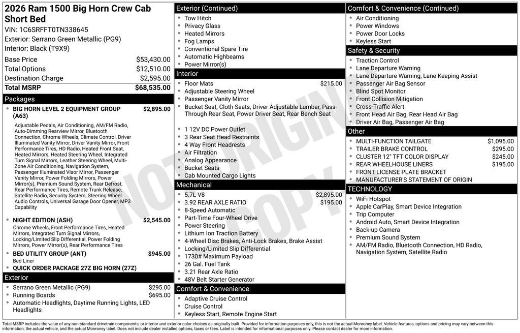 2026 RAM 1500 Big Horn/Lone Star