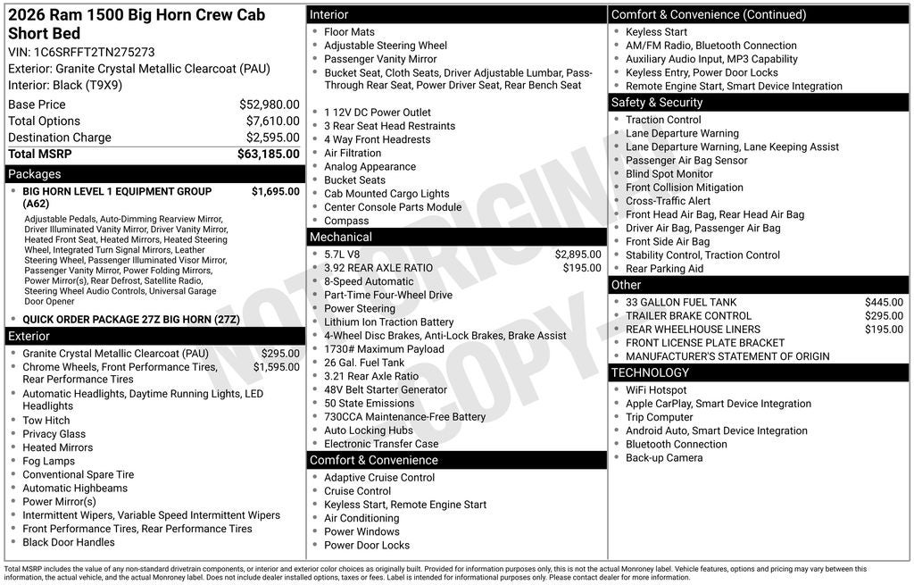 2026 RAM 1500 Big Horn/Lone Star